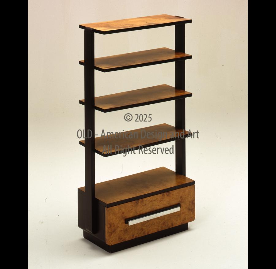 Piccola Libreria di Donal Deskey ,U.S.A. 1935 ,radica lacca nera e alluminio