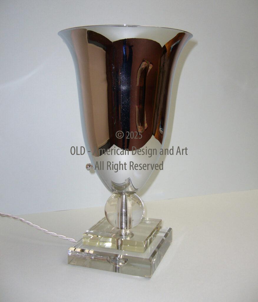 Coppia Torchere da tavolo in cromo e Cristallo , U.S.A. 1930