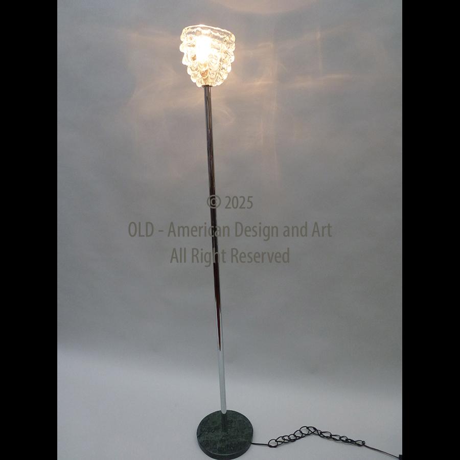 Lampada da terra in cristallo cromo e base in marmo, Italia anni 30