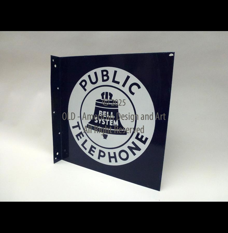 Insegna di metallo cromato " Public Thelephone " U.S.A. anni 40