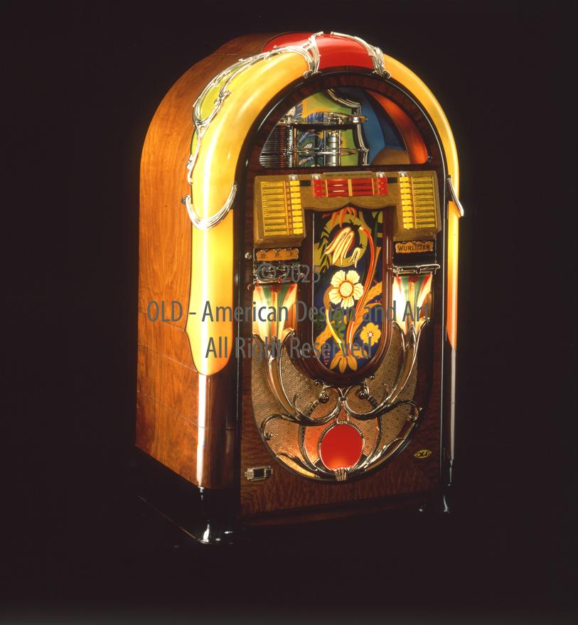 Jukebox Wurlitzer 850-A U.S.A. 1941, 78 giri 24 selezioni , disegnato da Paul Fuller