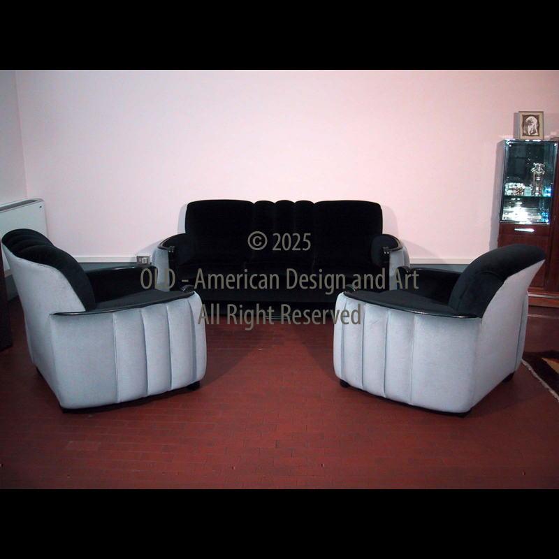 Salotto ,divano e due poltrone ,U.S.A. 1940,Arredi Deco